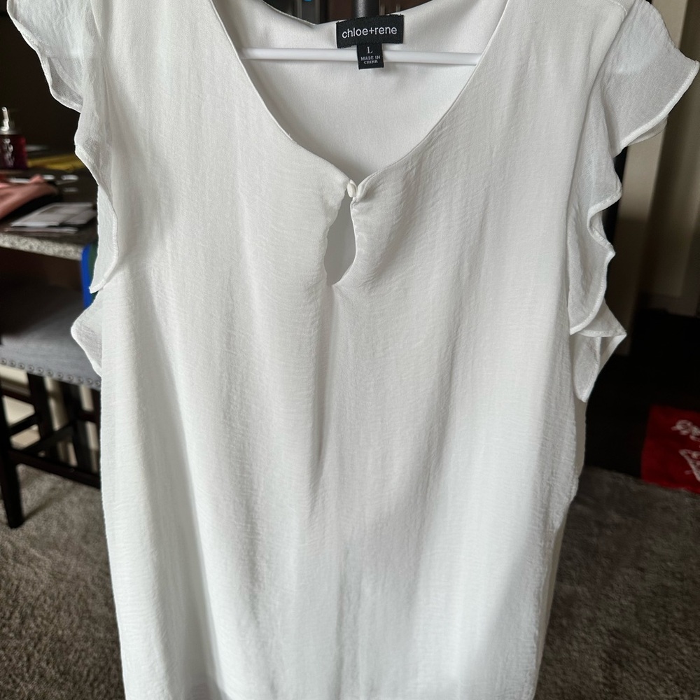 White Ruffle Sleeve Top
